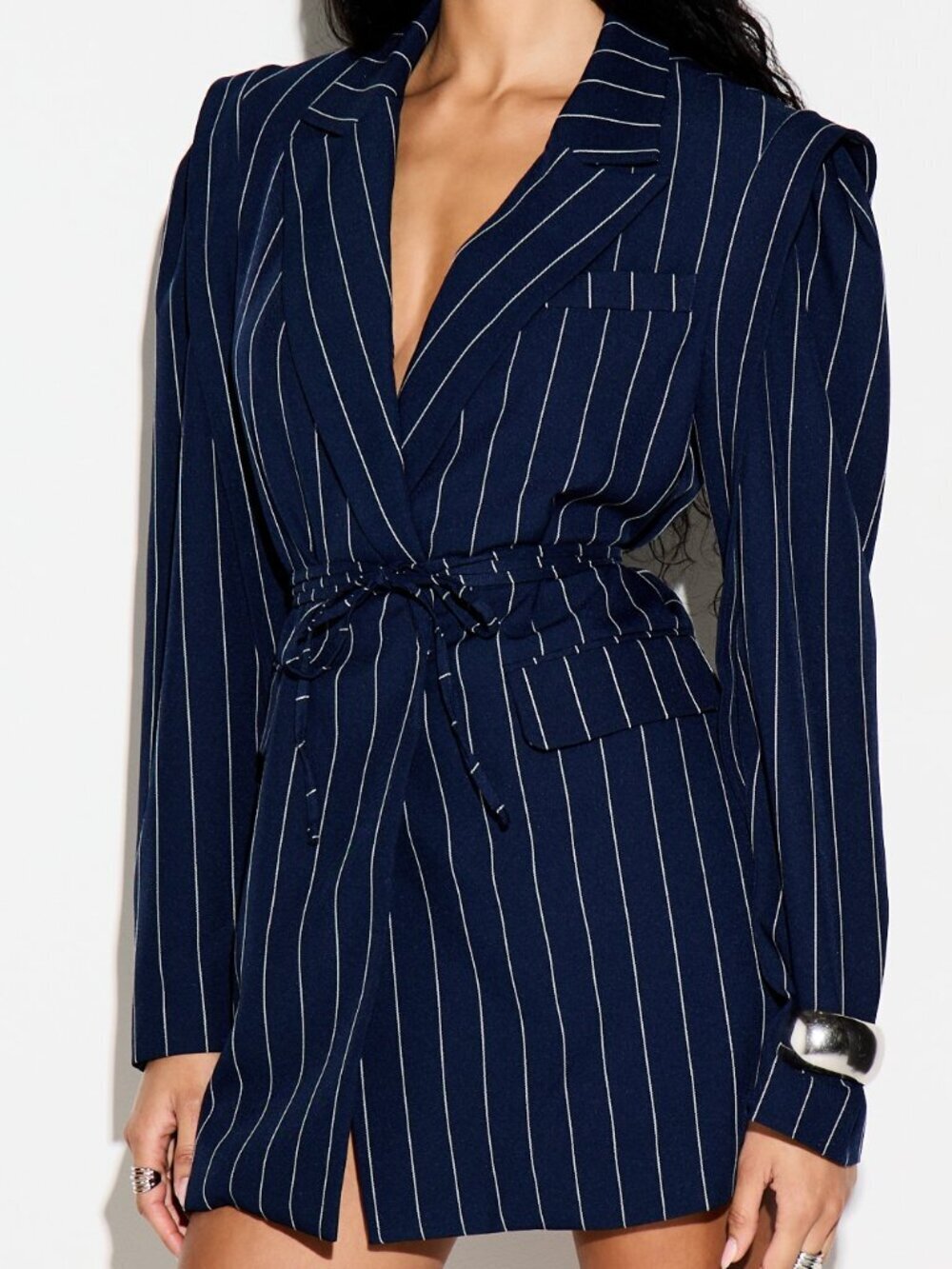 Blue Elegant Women's Boxy Fit Pinstripe Mini Dress
